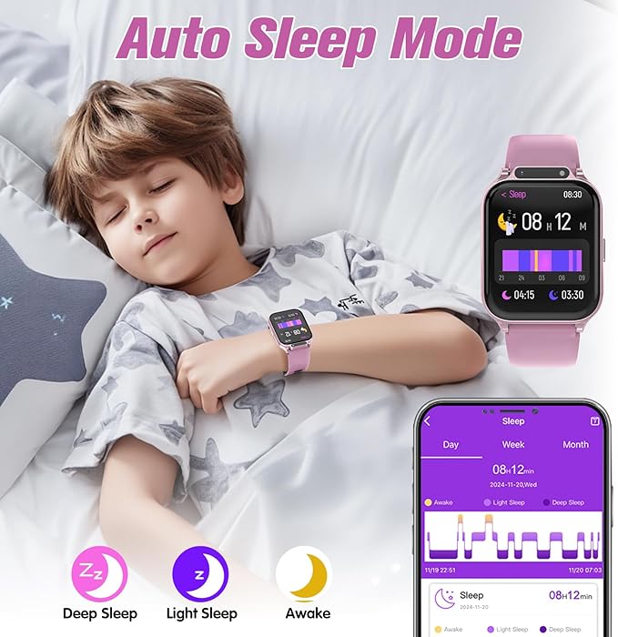 Smart Watch for Kids 1.85" with Fitness Tracker, Sleep Monitor, 22/100+ Sport Modes, DIY Dial, IP68 Waterproof, Step Counter, Heart Rate, Camera, with/Without APP, Gift for 3-12 Years Old Girls