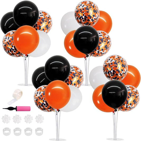 TONIFUL 4 Set Halloween Balloons Black Orange Confetti White Balloon Stand Centerpiece Table Decorations for Halloween,Celebration Party Bar,Anniversary,Graduation Decoration 2025