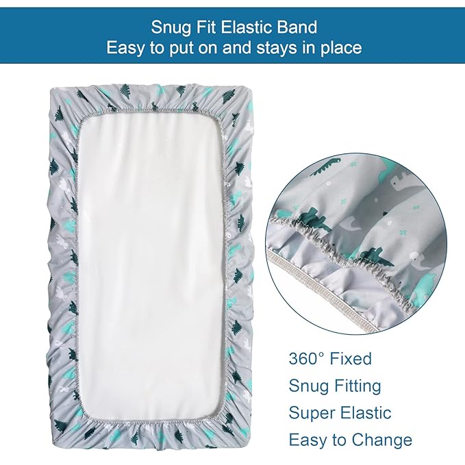 Mini Crib Sheets Set - 4 Pack, Portable Crib Sheets (38" X 24") | Multiuse for Pack n Play, Playard, Playpen, Crib, Grey