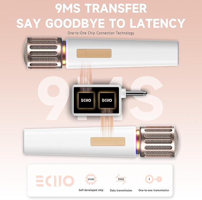 Wireless Microphones, Microphone with One-to-One Chip Connection, Controllable LED Lights, 40H Duration, 200FT Range Free Sing, Volume Control Microphone for Singing, Speech, Home Party, Youtube