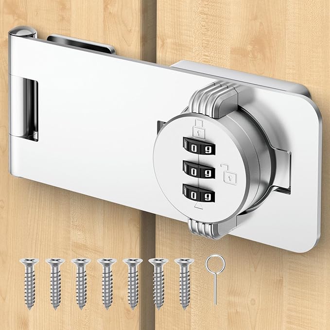 Keyless Cabinet Lock with Combination, Locker Code Lock with 3-Digit Combination, Security Door Lock for Drawers, Lockers, Bifold Doors, Small Doors, Closets, Refrigerators (Silver-1pc)