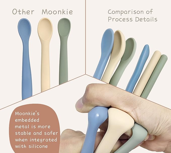 Moonkie Silicone Baby Spoons Set of 4, Two Sizes Feeding Spoon for First Stage 4+ Months, Baby Utensils with Case, Toddler Led Weaning Spoons, Bendable, Chewproof & Boil-proof