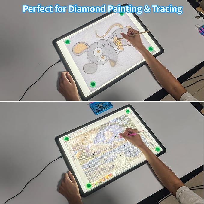 Phylosal Magnetic A3 Light Pad, Super Bright Light Box with Side Button, Diamond Art Light Board, Lightbox for Tracing and Drawing, USB Power Artcraft Light Table for Sketching, Weeding Vinyl (Black)