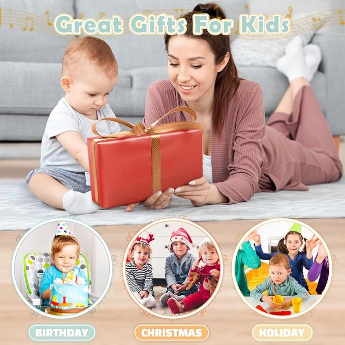 Vanplay Montessori Toys - 6 in 1 Wooden Musical Instruments for Toddlers 1-3, Infant Music Toy for Babies with Boho Xylophone for Boy & Girls Easter Birthday Gifts for 1-2