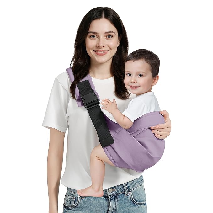 Baby Sling Carrier, Toddler Carrier Sling with Double Safety Buckle and Adjustable Shoulder Strap(7-30lbs), Baby Carriers One Size Fits All, Purple
