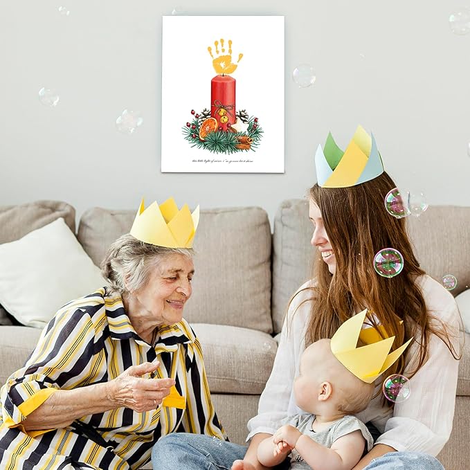 SHLINCO Handprint Keepsake DIY Kit, Baby's First Holiday Keepsake, Candle Winter Decoration, Kids Family Footprint Art, 7.8x9.8 Inch Canvas, Suitable for Desktop Wall Ornaments