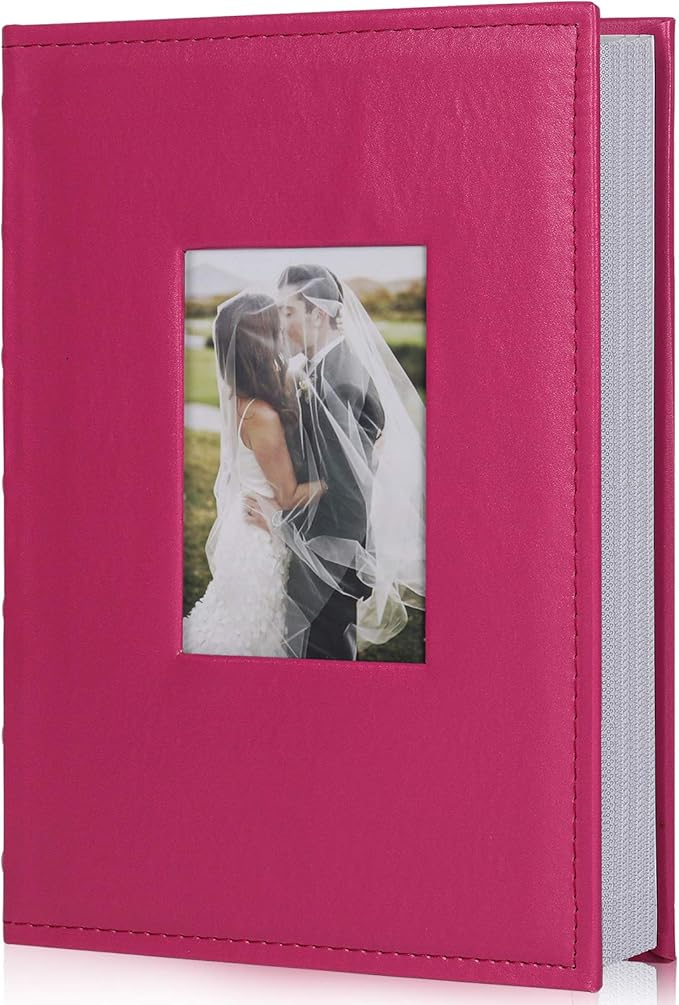 RECUTMS 4x6 Album Premium Leather Cover Photo Album Holds 300 Pockets Picture Family Photo Albums Wedding Picture Album Travel Adventure Photo Picture Album (Pink)