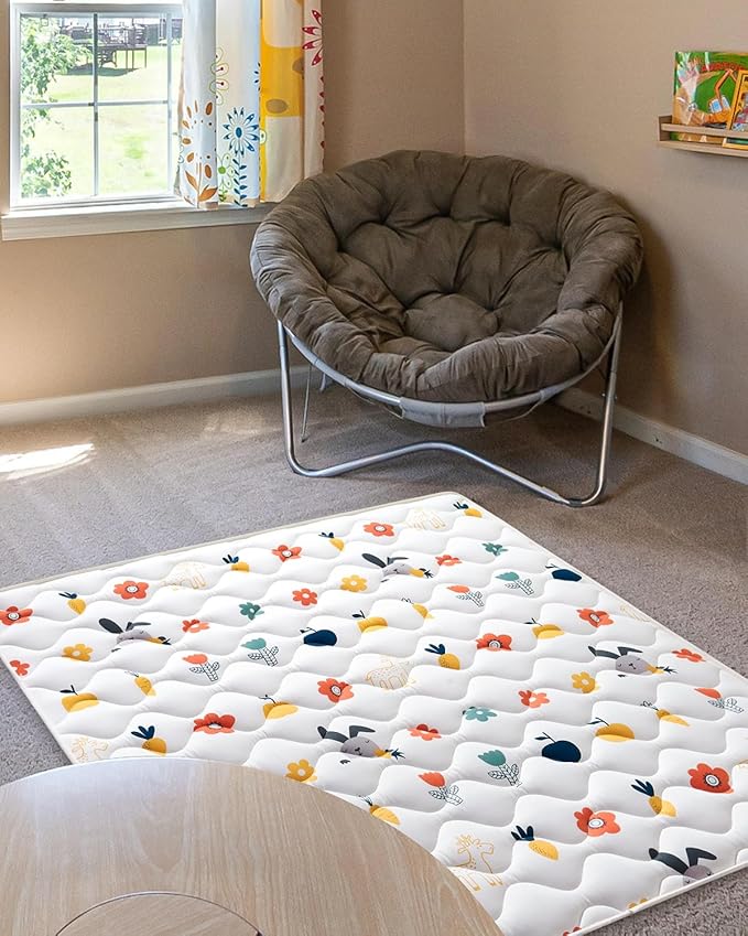 Odorless Premium Foam Baby Play Mat 79" x 63", Soft Microfiber Fabric Crawling Mat for Floor- Comfortable and Hypoallergenic, Non-Slip Cushioned Floor Playpen mat for Infants,Babies,Toddlers