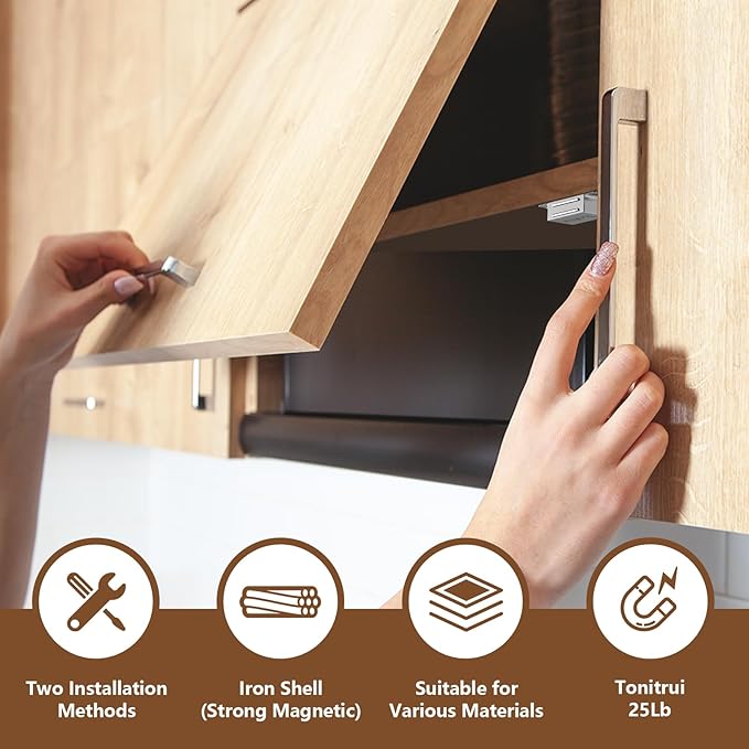Cabinet Door Magnet, Flat Bottom Cabinet Magnetic Catch with Adhesive, Easy to Install,Only Takes 1 Minute,35lb Magnetic Cabinet Door Drawer Latch(Sliver, 8Pack)
