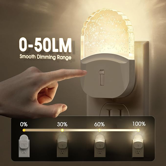 Bubble Night Light Plug in, LED Acrylic Night Light, 2 Pack, Decorative Dimmable Nightlight Dusk to Dawn Sensor, Soft 3000K Warm Nightlight for Bathroom, Hallway, Bedroom