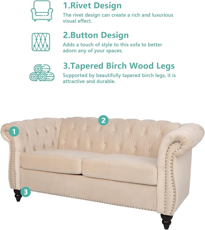 QHITTY 3 Piece Living Room Set, Sectional Chesterfield Sofa Chair Contemporary - Image 4