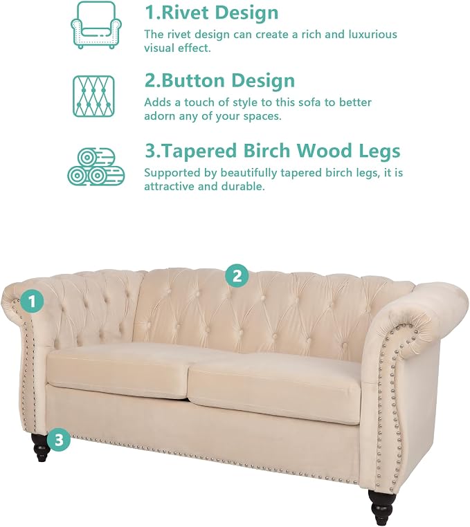 QHITTY 2 Piece Living Room Set, Sectional Chesterfield Sofa Chair Contemporary - Image 3