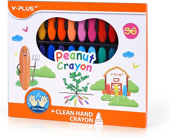 YPLUS Peanut Crayons for Kids, 36 Colors Washable Toddler Crayons, Non-Toxic Baby Crayons for ages 2-4, 1-3, 4-8, Coloring Art Supplies
