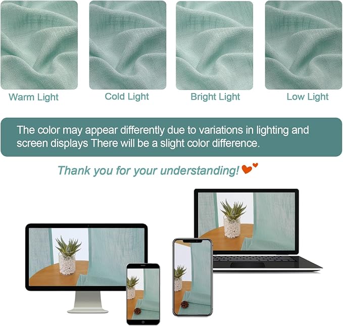 Chyhomenyc Aqua Green Semi Sheer Curtains 84 Inches Long 2 Panels Set, Light - Image 4