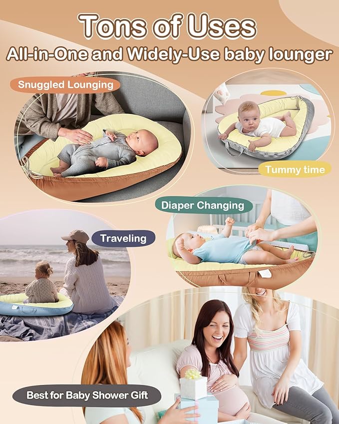 Baby Lounger - Infant Lounger for Newborn 0-24 Months, Pure Cotton Breathable Baby Nest Lounger Cover, Newborn Essentials for Baby Boys & Girls, Portable Baby Lounger for Home and Travel