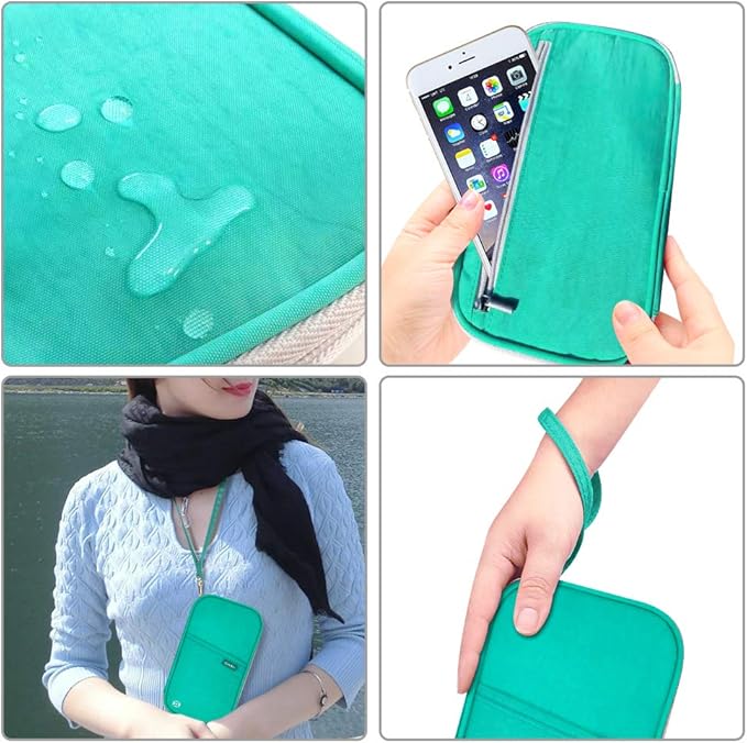 RFID Family Passport Wallet Holder Waterproof, Travel Document Organizer Credit Card Clutch Bag for Men Women