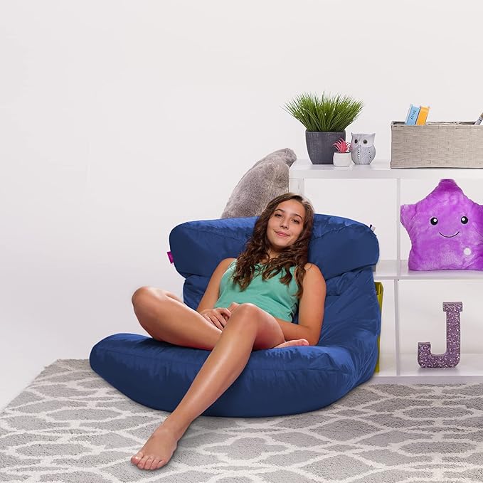 Posh Creations Structured Comfy Seat for Bedrooms and Dorm Rooms, Large Bean Bag Chair, Laguna Lounger, Navy