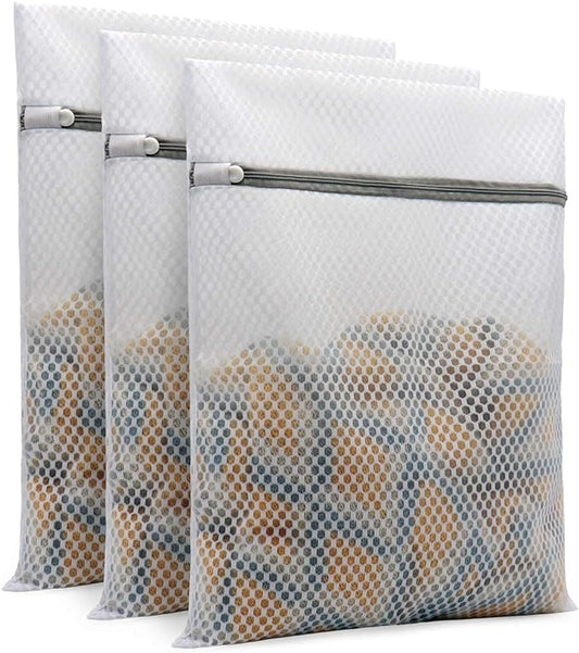 Muchfun 3Pcs Durable Honeycomb Mesh Laundry Bags for Delicates 12 x 16 Inches (3 Medium)