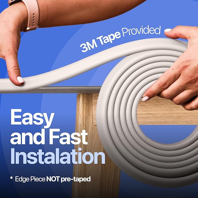 Furniture Edge 16.2ft & Corner Guards | Protective Foam Cushion | 15ft Bumper 4 Adhesive Childsafe Corners | Baby Child Proofing Foam Set and Safe for Table, Fireplace, Countertop | Brown