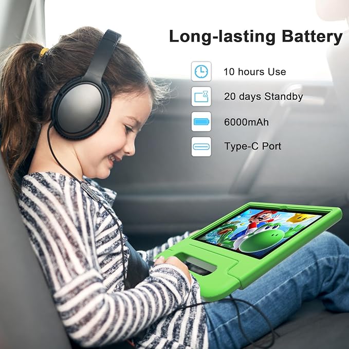 Tablet for Kids, 10 Inch Kids Tablet Android, 64GB, Octa-Core, WiFi 6, Big Battery, Google Kids Space, Parental Control 1280 * 800 HD Display Green