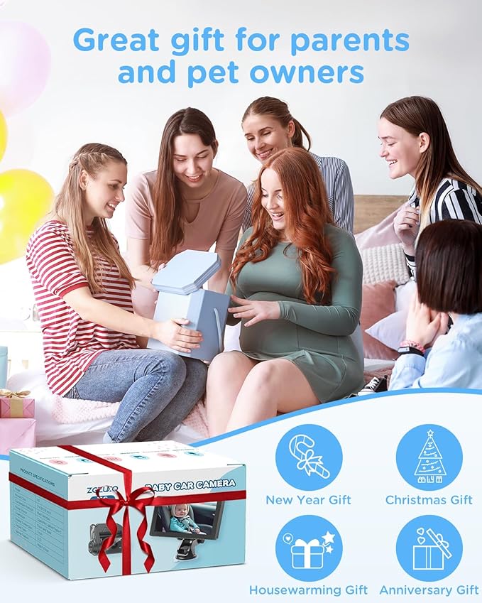 Baby Car Monitor for Backseat, 7" Touchscreen Camera Baby Camera with USB Plug and Play Easy Setup, 150° Wide Angle, Night Vision, Flexible 360 Rotation