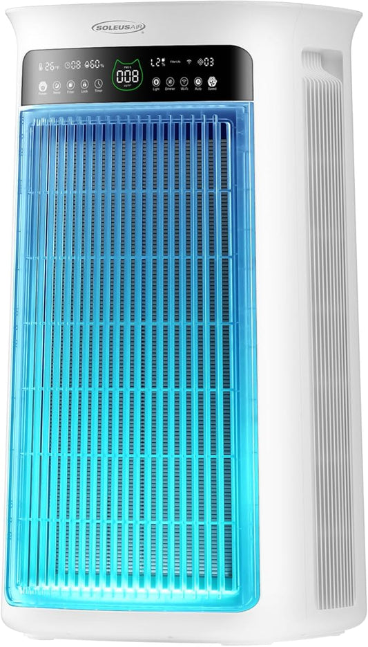 Soleus Air Air Purifier for Large Room Up to 4000 Sq. Ft, Pet Air Purifier for Home Bedroom, with Washable Pre-Filter, 3-Channel Air Quality Monitor, 4-in-1 HEPA, 22dB Quiet Sleep Auto