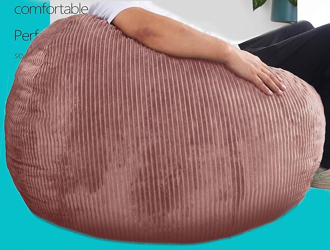 Bean Bag Chairs with Faux Rabbit Fur Cover, 4 ft Giant Memory Foam Bean Bag Chairs for Adults/Teens with Filling,Ultra Soft Faux Fur Fabric, Round Fluffy Sofa for Living Room Bedroom College Dorm