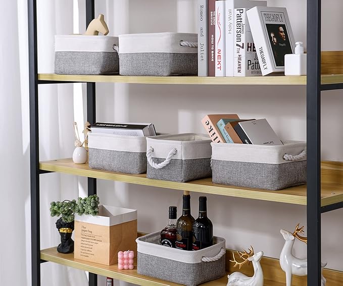 Storage Baskets 12x8x5 inch 10 Pack Fabric Baskets Foldable Storage Bins Decorative Baskets cloth storage baskets Storage Foldable Storage Bin with Rope