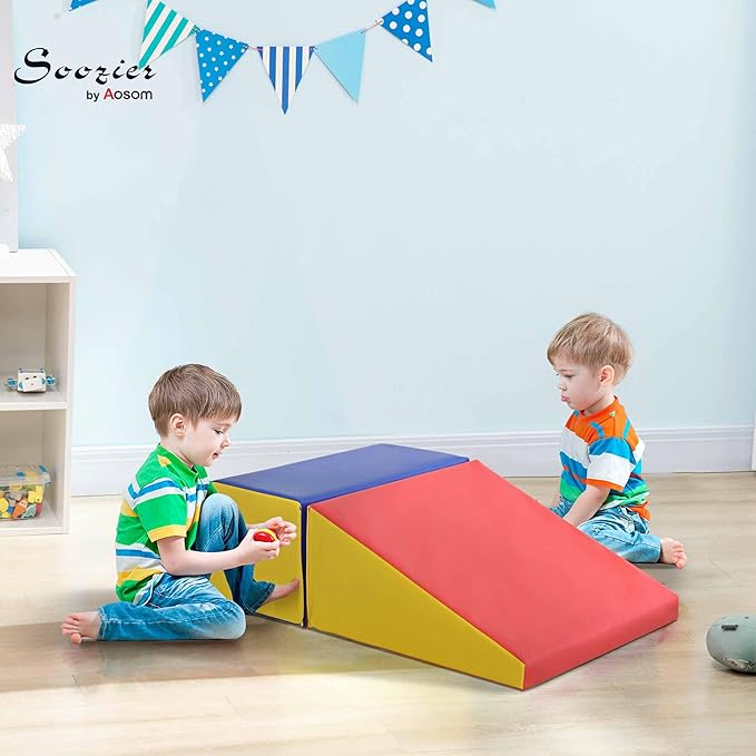 Soozier 2 Piece Climb and Crawl Activity Play Set, Soft Secure Foam Playset for Toddler, Preschooler, Indoor Play, Baby Learning Toys, Multicolor