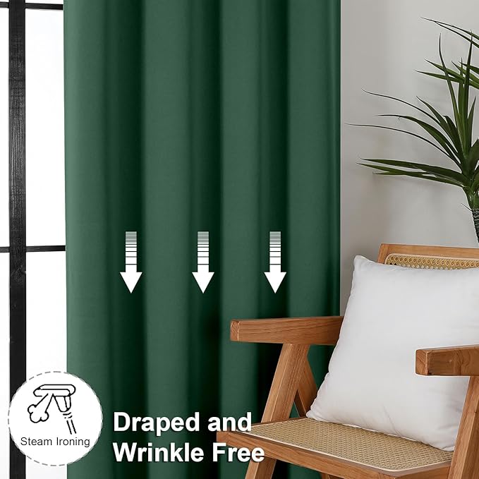 Simplebrand Blackout Extra 10ft Curtains for Patio 120 Inches Long 2 Panels Set, Solid Thermal Insulated Energy Saving Rod Pocket Window Treatment Curtains Blackout Drapes, 50" Wx120 L, Ever Green