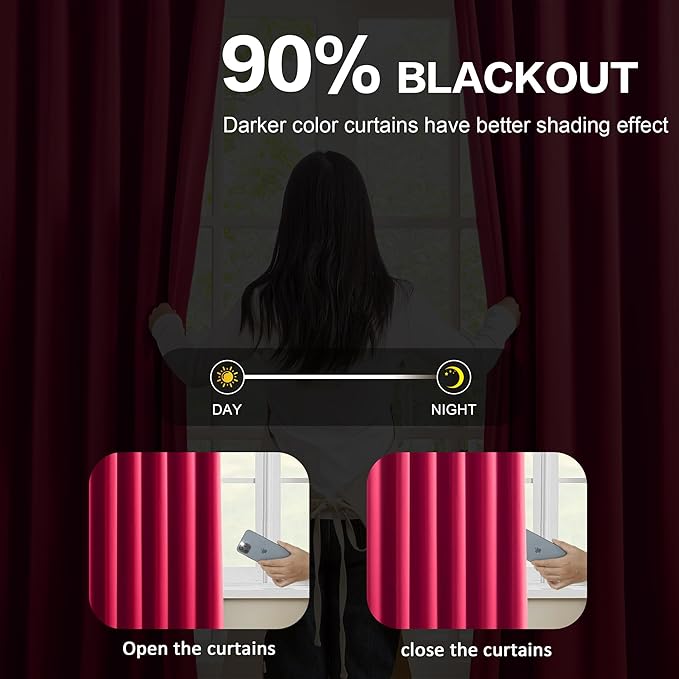 KEQIAOSUOCAI Pinch Pleated Hot Pink Blackout Curtains Short 2 Panels Set 45 Inch Length for Small Windows, Sound & Light Reducing Room Darkening Drape for Bathroom Bedroom(Hot Pink, 2 PCs, W40 x L45)