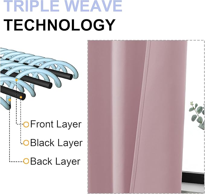 Simplebrand Ava Blush Blackout Curtains for Bedroom 63 Inch Length 2 Panels Set, Nursery Thermal Insulated Energy Saving Rod Pocket Window Treatment Curtains Blackout Drapes, W40 x L63 Inch, Blush