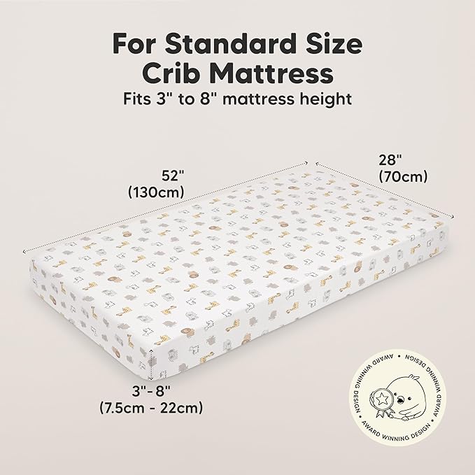 KeaBabies 2-Pack Organic Crib Sheets for Boys, Girls - 52x28 Fitted Crib Mattress Sheet Neutral, Breathable Jersey Cotton Cover for Baby Bed, Toddler Mattress, Soft & Cute Prints (KeaSafari)
