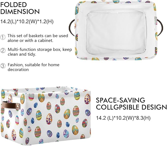 Easter Storage Basket Cube Storage Bins Organizer Bag Collapsible Closet Shelf Baskets with handle for Baby Cloth Pet Toy Book 14.2×10.2×8.3 IN