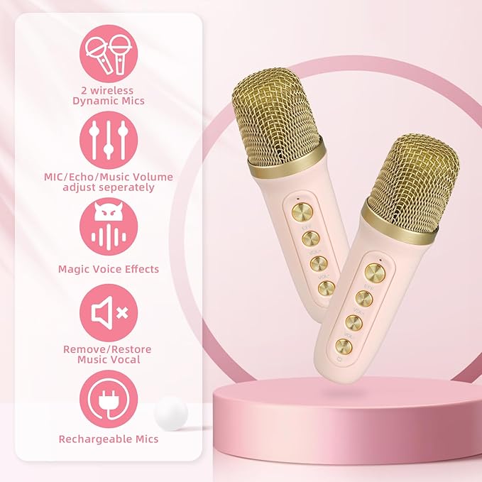 Mini Karaoke Machine for Kids Adult, Portable Bluetooth Karaoke Speaker with 2 Wireless Microphones for Home Party, Great Gifts for Boys and Girls Ages 4, 5, 6, 7, 8,9,10,11, 12+ Years Old