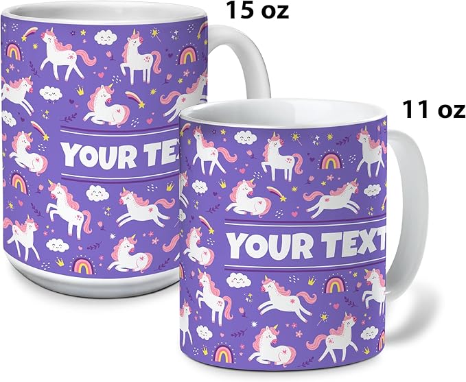 Personalized Mug for Kids - Purple Unicorn - Custom Name/Text, Ceramic Hot Chocolate/Cocoa/Coffee Cup for Girls, Birthday/Christmas/Holiday Gift - 11 oz, Black Handle