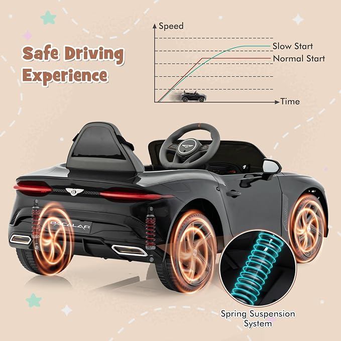 Costzon Ride on Car, 12V Licensed Bentley Bacalar Battery Powered Kids' Electric Vehicles w/Remote Control, Scissor Doors, Wireless Connection, Lights/Sound Effects, Kids Car Toys for Toddlers(Black)