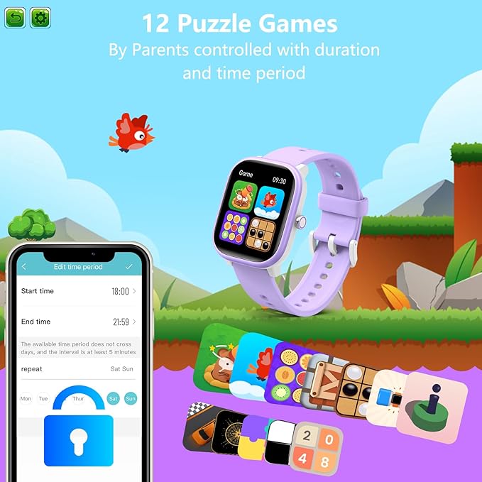 Kids Wach for Girls Boys 6-15 Year Old - Smart Watch for Kids 1.8" Fitness Tracker,No Phone needed,Pedometer Sleep Monitor Heart Rate Waterproof,Puzzle Game for Girls Boys Teens Birthday Gift (Purple)