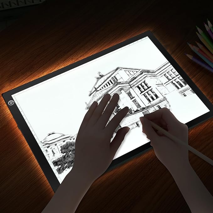 RTjoy Rechargeable A4 LED Light Tracing Pad, Adjustable Battery Powered Drawing Tablet, Artcraft Portable Light Copy Board for Tattoo Transferring, Diamond Art, Weeding Vinyl