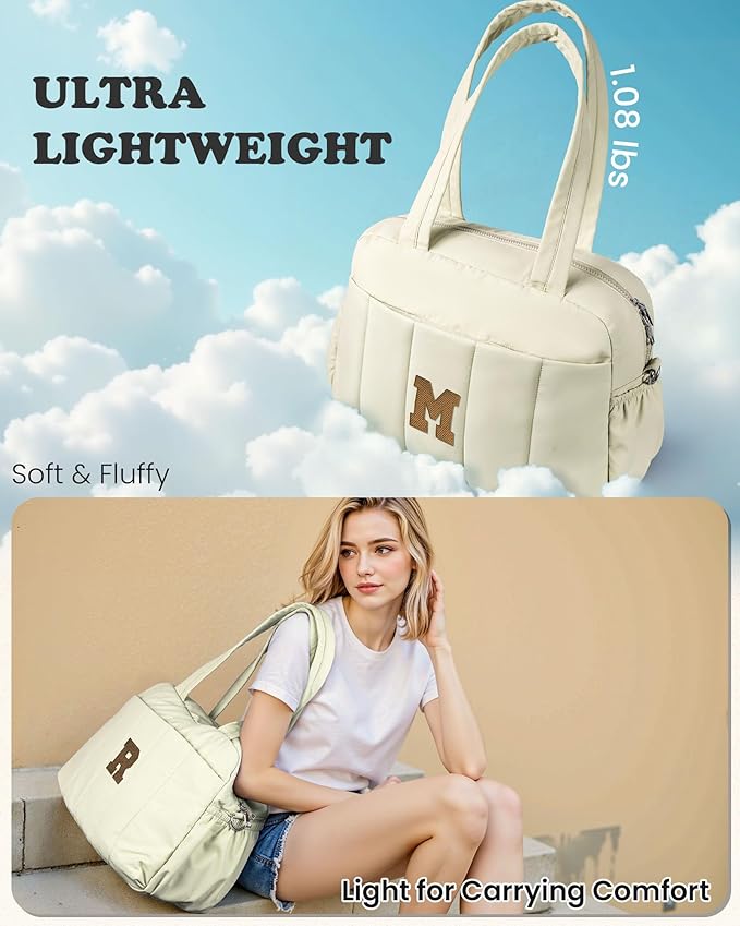 Duffle Bag for Travel Women, Travel Bags，Party Gifts-Initial Overnight Bag with Wet Pocket，Lightweight Weekender Bags Personalized Gym Tote with Makeup Pouch