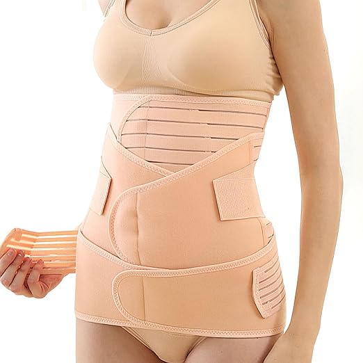 3 in 1 Postpartum Belly Band (Beige), Posture Correction Abdominal Binder, Waist Binder (For waistline 33"-41", XL)