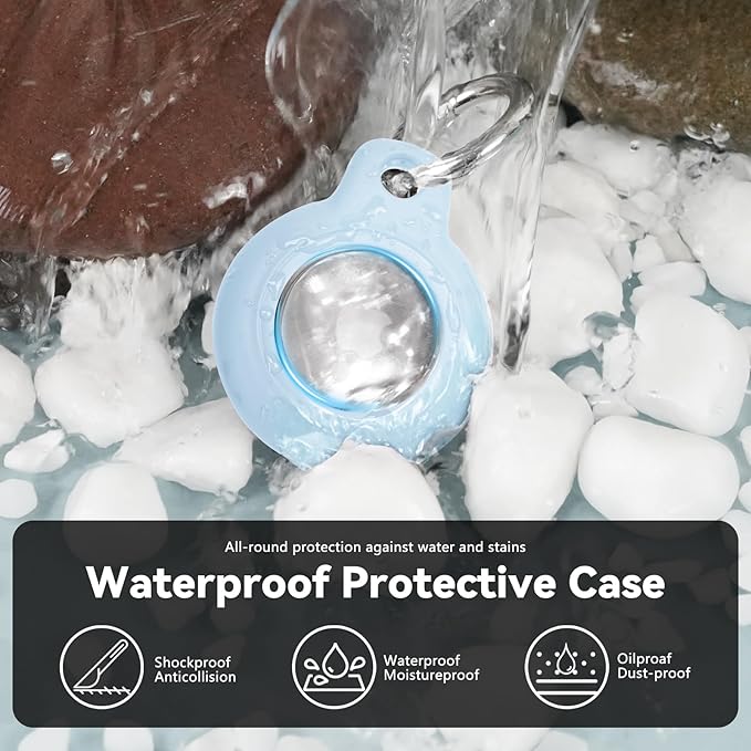 Upgrade Waterproof Airtags Holder with Apple Airtags Keychain, Hard PC Air Tag Case, Anti-Scratch & Shock Air tag Holder,Men's Women's Keyrings & Keychains, for Dog,Car Key,Luggage -Sky Blue