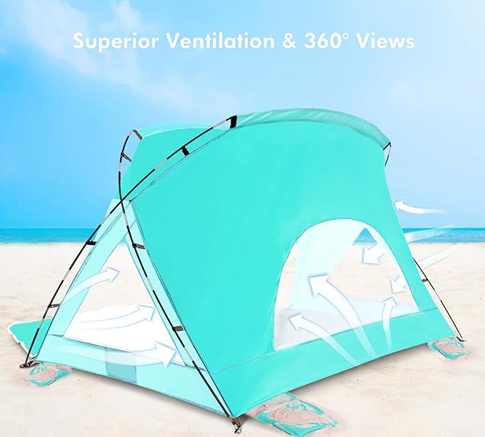 Beach Tent, Portable Sun Shelter for 2/3/4/6-8 Person with UPF 50+ UV Protection, Easy Setup Waterproof Beach Shade Canopy Cabana for Family Outdoor and Picnics, Fishing with Carrying Bag