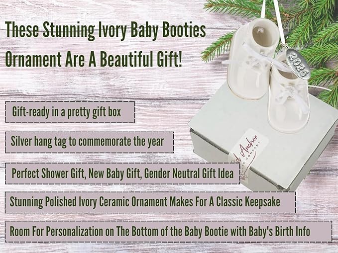 Ivory Baby Shoe Ornament Babys First Christmas Boy or Girl Ornament Cream Porcelain Baby Booties, Can Be Personalized, with Gift Box (2025)