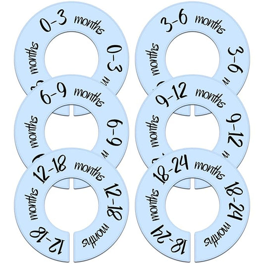 Pro Goleem Baby Closet Dividers Blue Baby Closet Organizer for Nursery Baby Clothes Size Age Dividers Fits 1.5" Rod 6 PCS