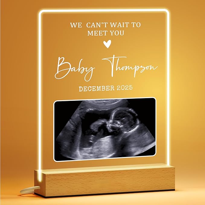 Personalized First Time Parents Gifts for Mom, Custom Ultrasound Picture Frame for Pregnant Announcement, Anniversary Mothers Day Gifts for Mom from Kids, Customized Acrylic Plaque Night Light