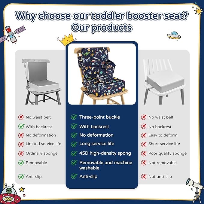 Booster Seat for Kitchen Chair with Backrest & 4 Adjustable Straps, Portable TPU Waterproof & Anti-Scratch Toddler Booster Seat for Dining Table, Non-Slip & Removable Booster SEat for Table