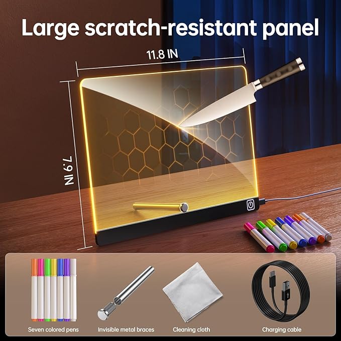 lumiboard led Drawing Board Message Board with Lights for Drawing Creative Advertising Board for Writing Drawing Note Taking Advertising Display Glow-in-The-Dark Acrylic (11.8 * 7.9 inches) Kids Gift