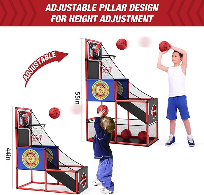 Basketball Arcade Game Indoor Outdoor, Kids Basketball Hoop with 4 Balls & Pump, Single Shot Basketball Game at Home, Carnival Games Sport Toys Gifts for Boys Girls Teens