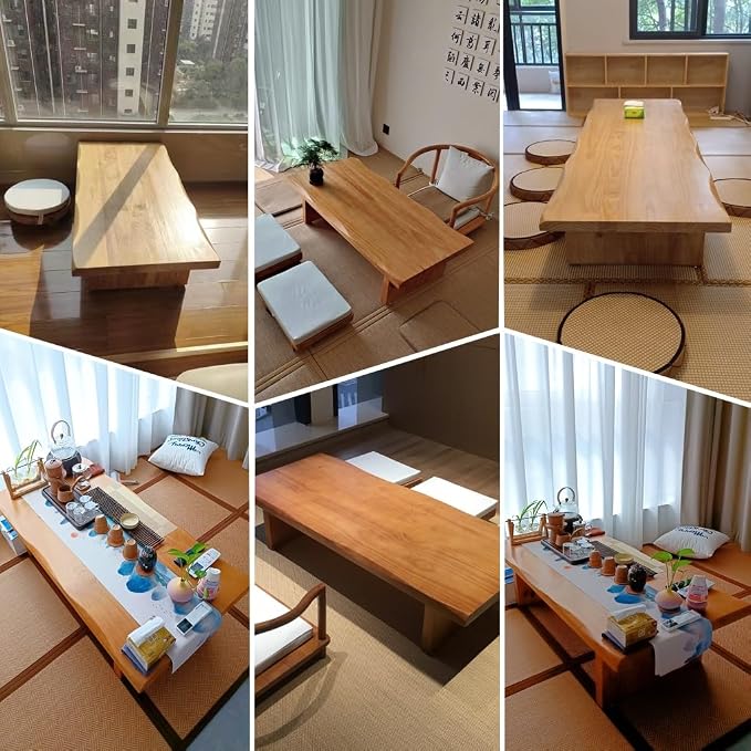 140cm Japanese Floor Table -Vintage Solid Wooden Tatami Table, Low Rectangular - Image 3